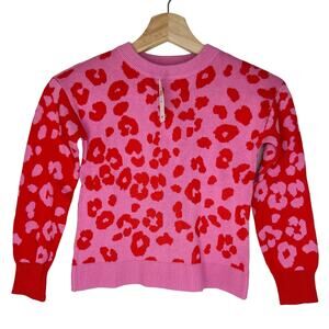 Gap Kids Pink Leopard Print Intarsia Crewneck Sweater S NWT
